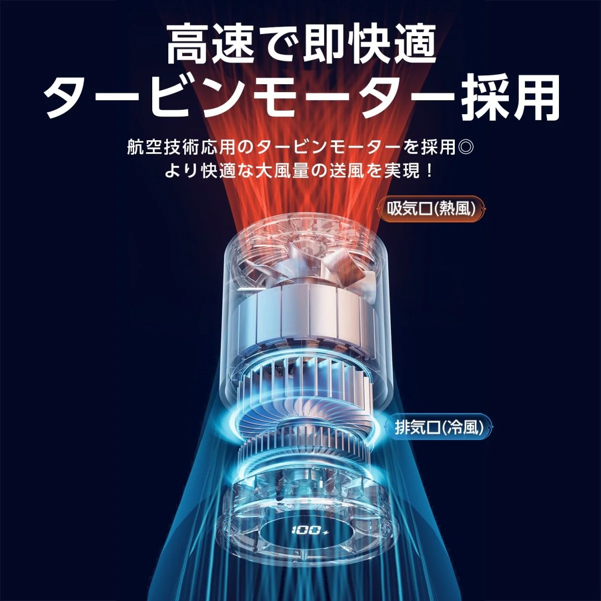 高速ハンディファン100段階の無段階風量コントロール 搭載 - Image 8