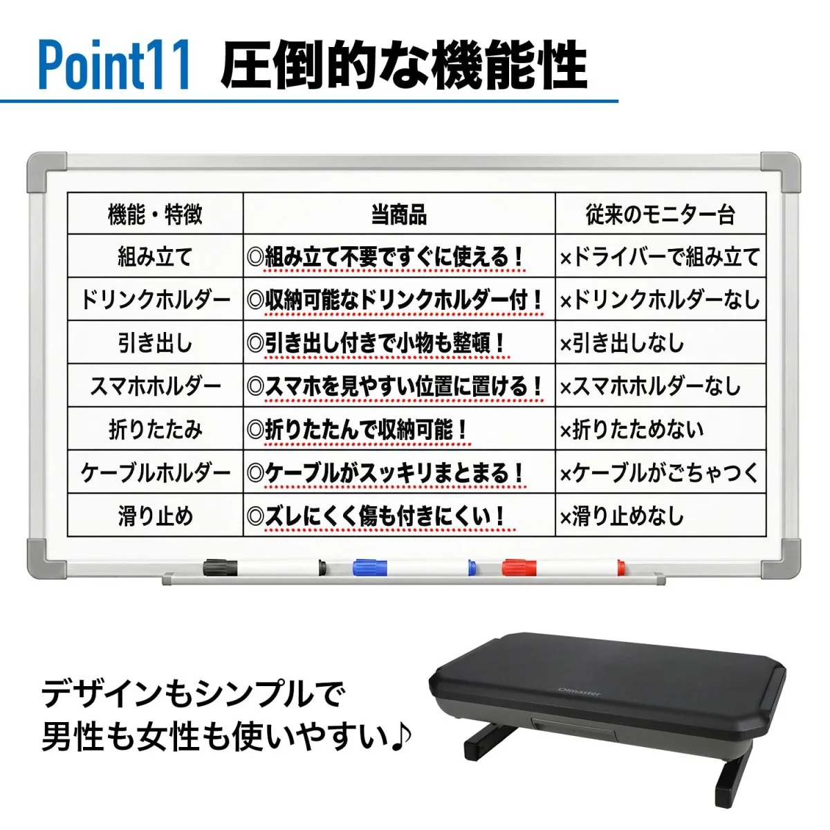 モニタースタンド 多機能カップホルダー付 組立不要 HP0923001 ブラック - Image 15