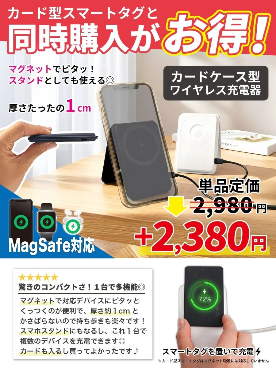 カード型 充電式 スマートタグ P045 ブラック 本体 2個セット - Image 15