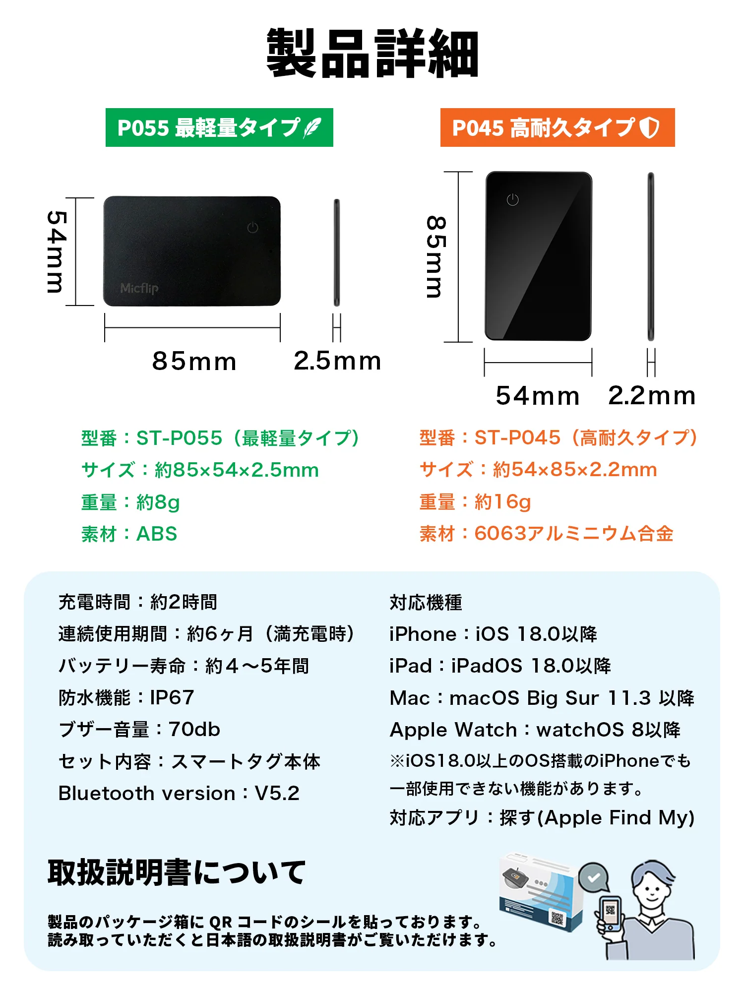 カード型 充電式 スマートタグ P055 ブラック 本体＋ワイヤレス充電器（ZZ-CD01）ブラック - Image 19