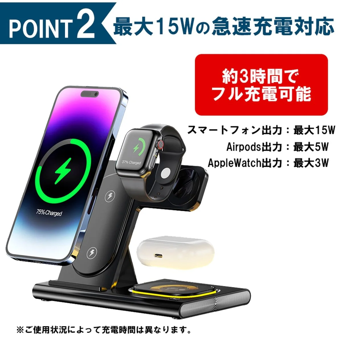 4in1 ワイヤレス充電器 LEDライト点灯機能付き - Image 5